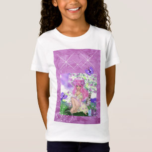 LIttle Girls-Shirt met PInk Haire Young Girl Sit T-shirt