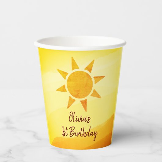 Little Gold Sunshine Boho Birthday Paper Cups Papieren Bekers (Voorkant)