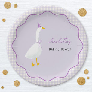 Little Goose Lila Gingham Baby shower Papieren Bordje