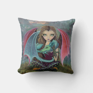 Little Gothic Fairy and Dragon Fantasy Art Pillow Kussen