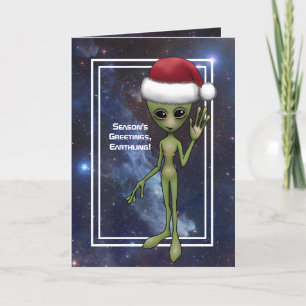 Little Green Man Alien Space Holiday Feestdagen Kaart