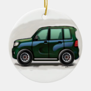Little Green SUV Vier Wheel Keramisch Ornament