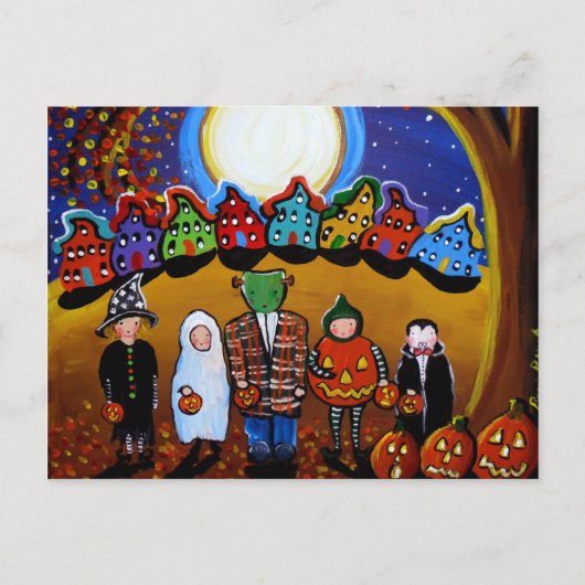 Little Halloween Kinder Folk Art Briefkaart (Voorkant)