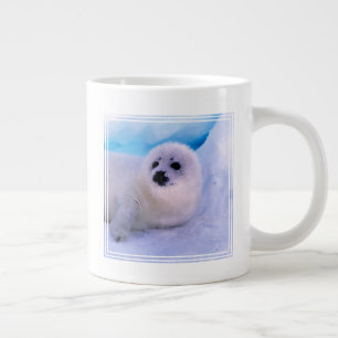 Little Harp Seal Pup bekleed in Snowflakes Extra Grote Beker
