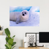 Little Harp Seal Pup bekleed in Snowflakes Poster (Thuiskantoor)