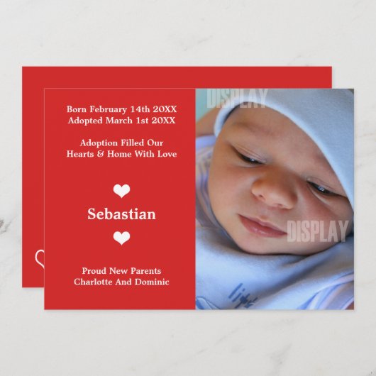 Little Heart New Baby Adoption Faire-part (Devant / Derrière)