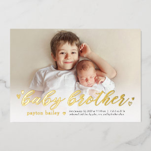 Little Hearts Baby Brother Folie Birth Announement Feestdagenkaart