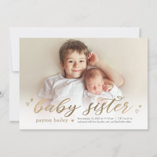 Little Hearts Baby Sister Faire-part de naissance (Devant)