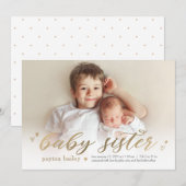 Little Hearts Baby Sister Faire-part de naissance (Devant / Derrière)