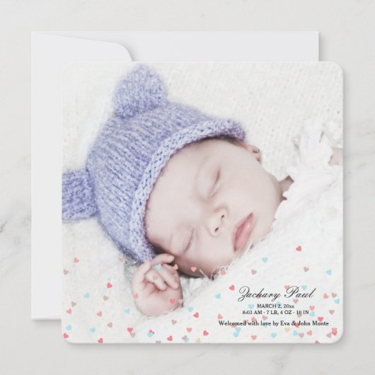 Little Hearts Boy Photo Faire-part de naissance (Devant)