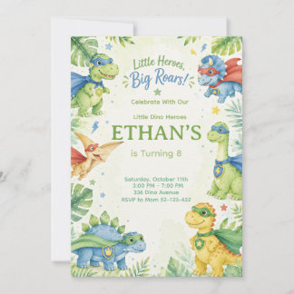Little Heroes Big Roars Dinosaur Birthday Kaart