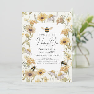 Little Honey Bee Chamomile & Daisy 1st Birthday Kaart