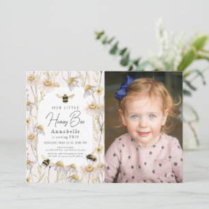 Little Honey Bee Chamomile Pink Birthday Foto Kaart