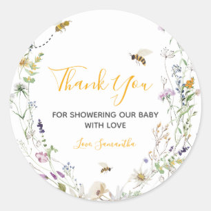 Little Honey Bee Wildflower Baby shower Bedankt Ronde Sticker