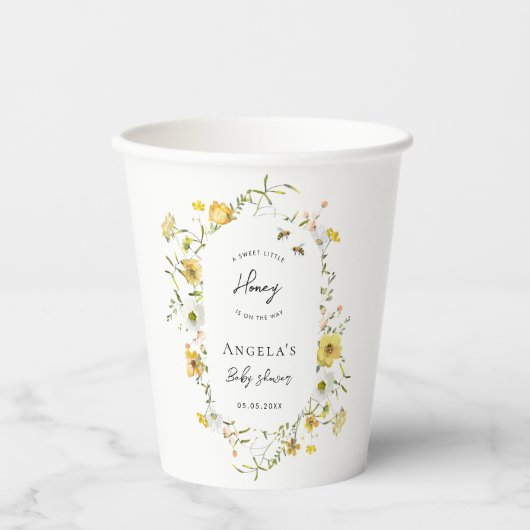 Little Honey Bee Yellow Wildflowers Baby shower Papieren Bekers (Voorkant)