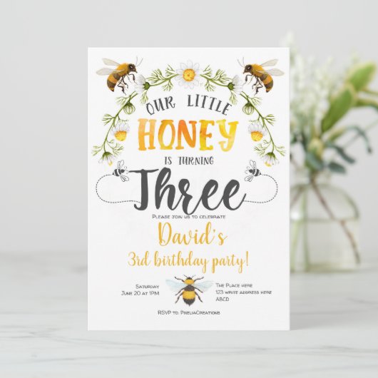 Little Honey, Bumble bee, Bee, Boy, 3rd jarig Kaart (Staand voorkant)