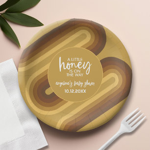 Little Honey on the Way Retro Stripes Baby shower Papieren Bordje