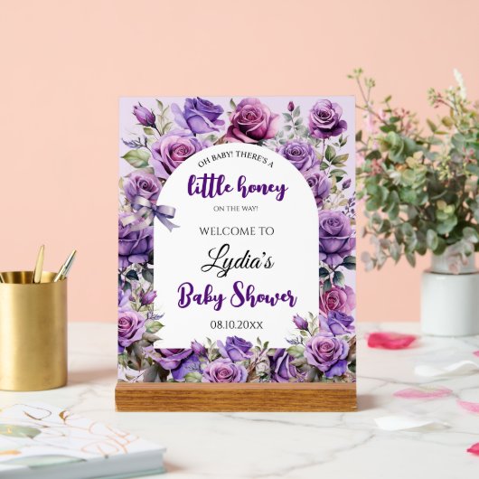 Little Honey Paarse Rozen Baby shower Welkom Acryl Bord (Huwelijk)