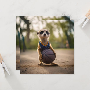 Little Hoop Star: Baby Meerkat Holding Basketball Kaart