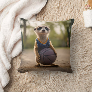 Little Hoop Star: Baby Meerkat Holding Basketball Kussen