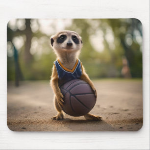 Little Hoop Star: Baby Meerkat Holding Basketball Muismat
