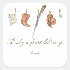 Little Hunter Baby shower - baby's first library Vierkante Sticker