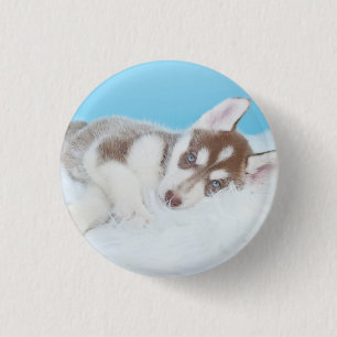 Little Husky Puppy Laying on a Blanket Ronde Button 3,2 Cm