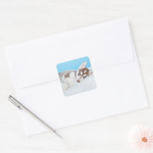 Little Husky Puppy Laying on a Blanket Vierkante Sticker
