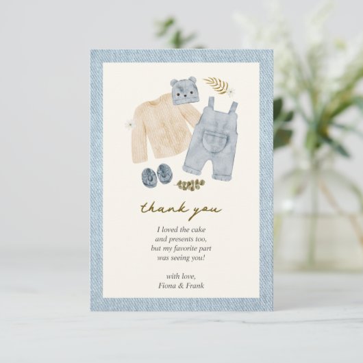 Little Jean Baby shower Denim Boho Bedankkaart (Staand voorkant)