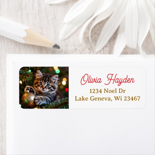 Little Kitten on Christmas Tree Etiket (Insitu)