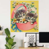 Little Kittens A Hatbox en Daisies Poster (Thuiskantoor)