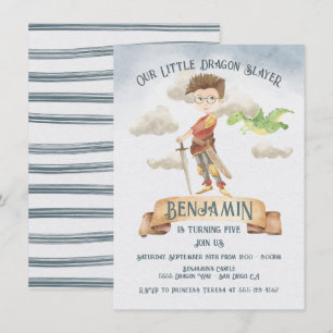 Little Knight Dragon Slayer Fairytale Birthday Inv Kaart