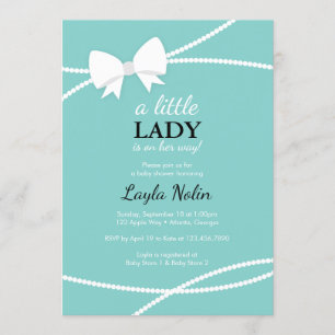 Little Lady Baby shower Invitation, Blauw, Parels Kaart