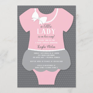 Little Lady Baby shower Invitation, roze, grijs Kaart