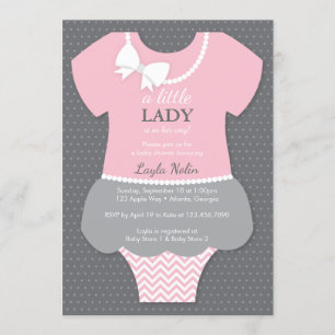 Little Lady Baby shower Invitation, roze, parels Kaart