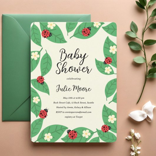 Little Lady Bugs Baby shower Kaart