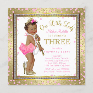 Little Lady Girls 3rd Birthday Party Ethnic Girl Kaart