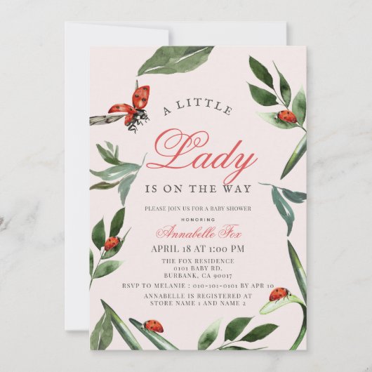 Little Lady Ladybug & Leaves Girl Baby shower Kaart (Voorkant)