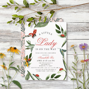 Little Lady Ladybug & Leaves Girl Baby shower Kaart