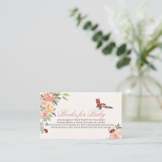 Little Lady Ladybug Roses Baby Shower Book Request Informatiekaartje (Staand voorkant)