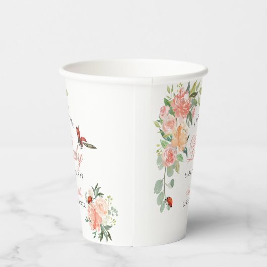 Little Lady Ladybug Roses Girl Baby Shower Papieren Bekers (Rechts)