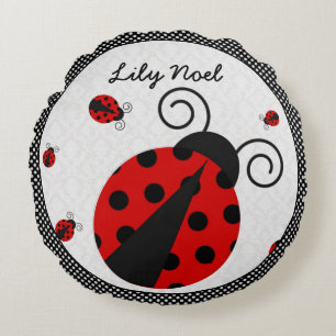 Little Lady Ladybug Round Pillow Rond Kussen