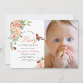 Little Lady Ladybug Rozen Foto Meisje 1e verjaarda Kaart (Voorkant)