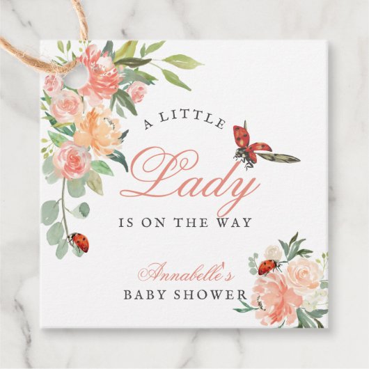 Little Lady Ladybug Rozen Meisje Baby shower Bedankjes Labels (Voorkant)