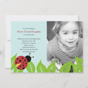 Little Ladybug Birthday Party Photo Invitation Kaart
