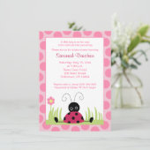 Little Ladybug Pink Dot Baby shower Invitation Kaart (Staand voorkant)