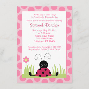 Little Ladybug Pink Dot Baby shower Invitation Kaart