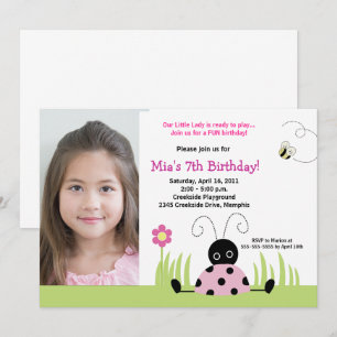 Little Ladybug Pink Girl Birthday Sjabloon Kaart