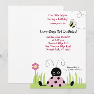 Little Ladybug (roze) 5x7 Birthday Invitation Kaart