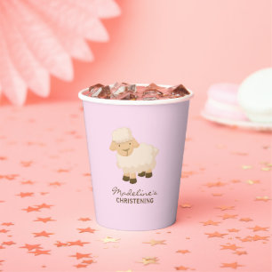 Little Lamb Baby Meisje Dopen Papieren Bekers
